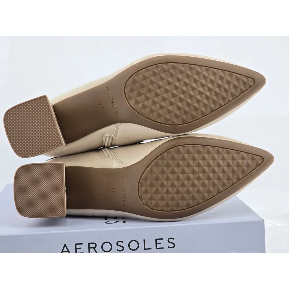 Aerosoles Enoch Ankle Boots Womens 9.5W Stone Patent Pointed Toe Block Heel NEW